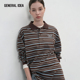 T恤上衣情侣款 IDEA复古老钱刺绣条纹polo长袖 汤曼妮 GENERAL