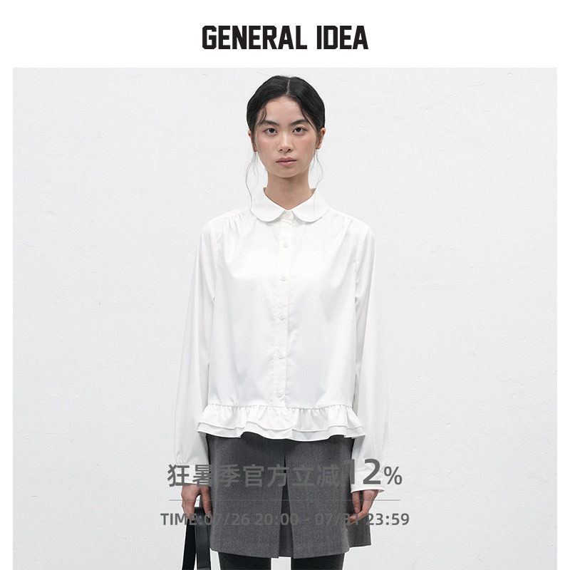 GENERAL IDEA BY BUMSUK 韩国正品 荷叶下摆拼接设计翻领长袖衬衫