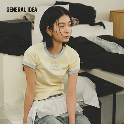 GENERAL IDEA BY BUMSUK字母印花清爽撞色拼接短袖T恤韩系短款女