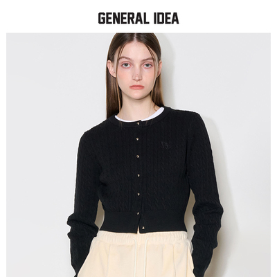 GENERAL IDEA BY BUMSUK短款金豆豆麻花圆领刺绣针织开衫女秋款