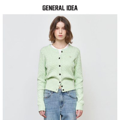 GENERAL IDEA BY BUMSUK经典老钱风羊毛绞花针织开衫收腰毛衣女