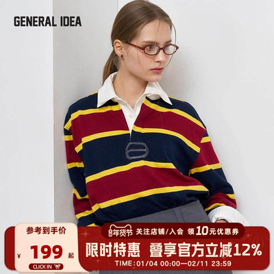 GENERAL IDEA BY BUMSUK美式复古中性polo长袖T恤条纹休闲上衣