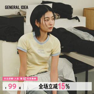 GENERAL IDEA BY BUMSUK字母印花清爽撞色拼接短袖T恤韩系短款女