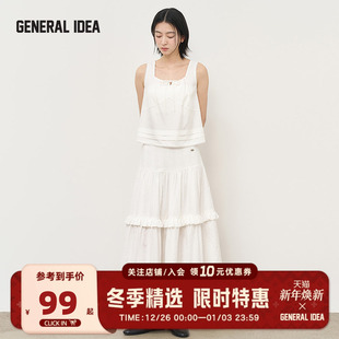 复古田园花边阔摆休闲背心方领无袖 GENERAL 法式 新款 上衣女 IDEA