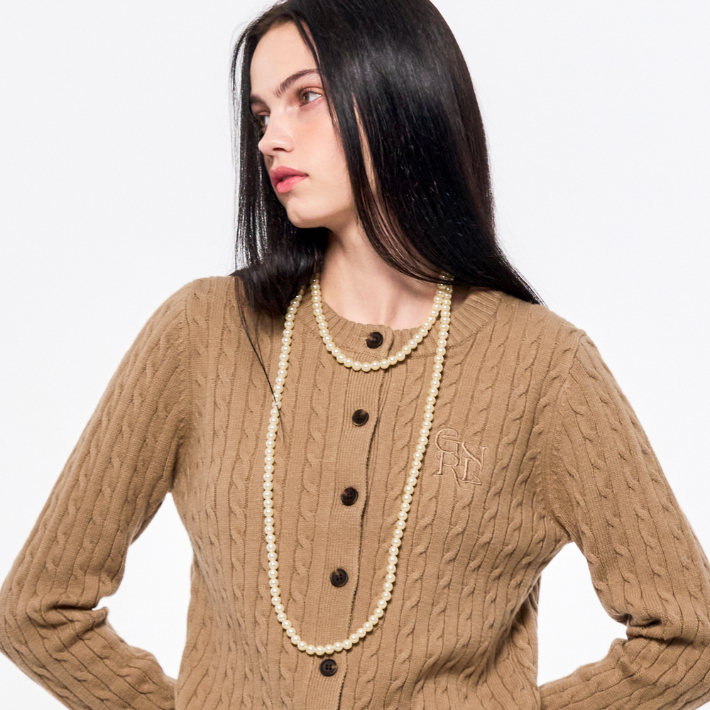 GENERAL IDEA BY BUMSUK小刺绣经典麻花圆领针织开衫