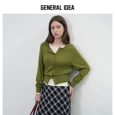 GENERAL IDEA BY BUMSUK秋新款绵羊毛混纺圆领长袖针织开衫毛衣女