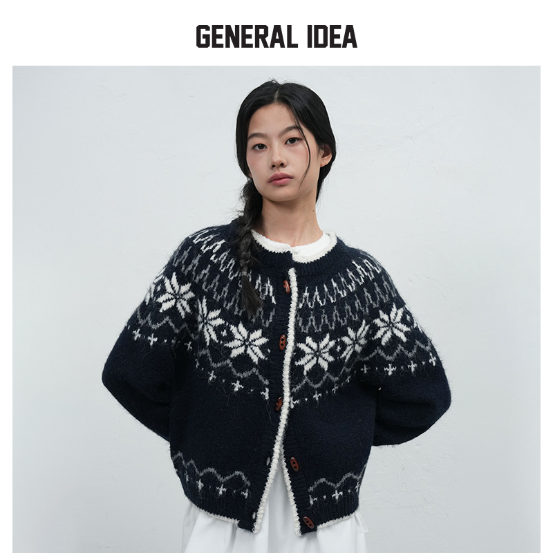 GENERAL IDEA BY BUMSUK费尔岛毛衣羊毛混纺北欧风粗呢开衫外套女