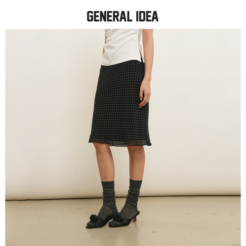 GENERAL IDEA BY BUMSUK女士雅致小波点微透肌理中长半身裙休闲裙
