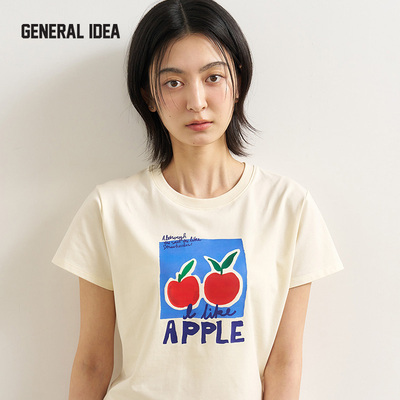 GENERAL IDEA BY BUMSUK手绘蔬菜印花正肩短袖T恤圆领短款上衣女