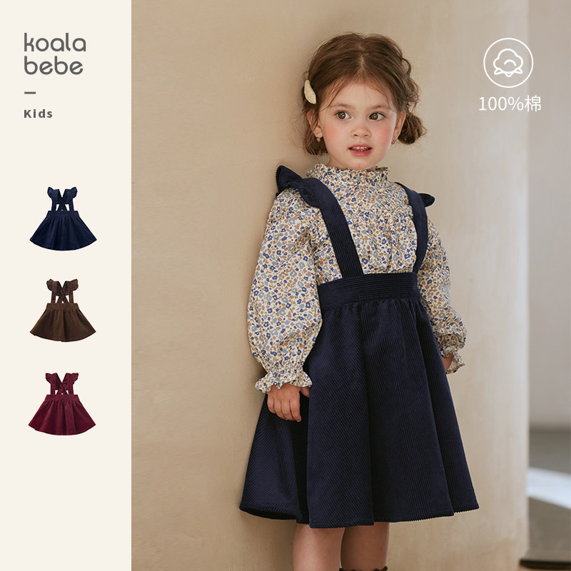 考拉鼻鼻[灯芯绒花边背带裙·洋气复古穿搭]女宝甜美百搭裙子