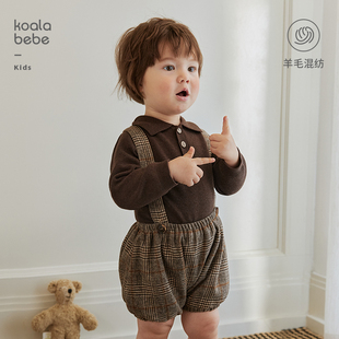 考拉鼻鼻[复古格纹背带裤·小绅士穿搭]儿童百搭短裤含羊毛裤子