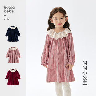 考拉鼻鼻[甜美丝绒连衣裙·闪闪小公主]女童秋冬复古仪式感裙子