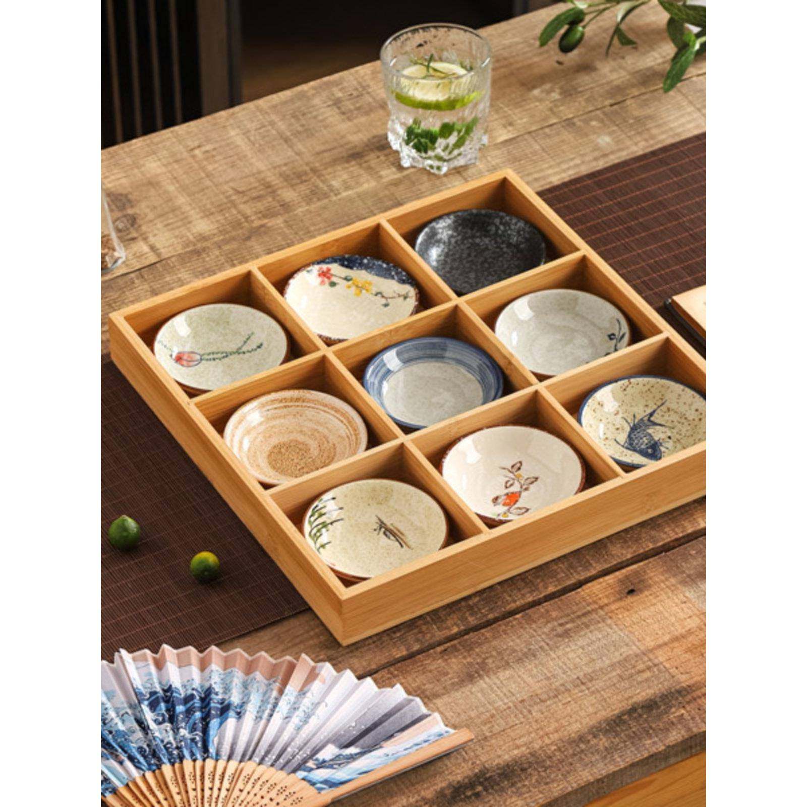 九宫格竹木托盘餐具古风陶瓷碟子火锅店拼盘点心盘围炉分格小吃碟,餐饮具,碟,淘宝优惠券,粉丝福利购,淘宝优惠卷