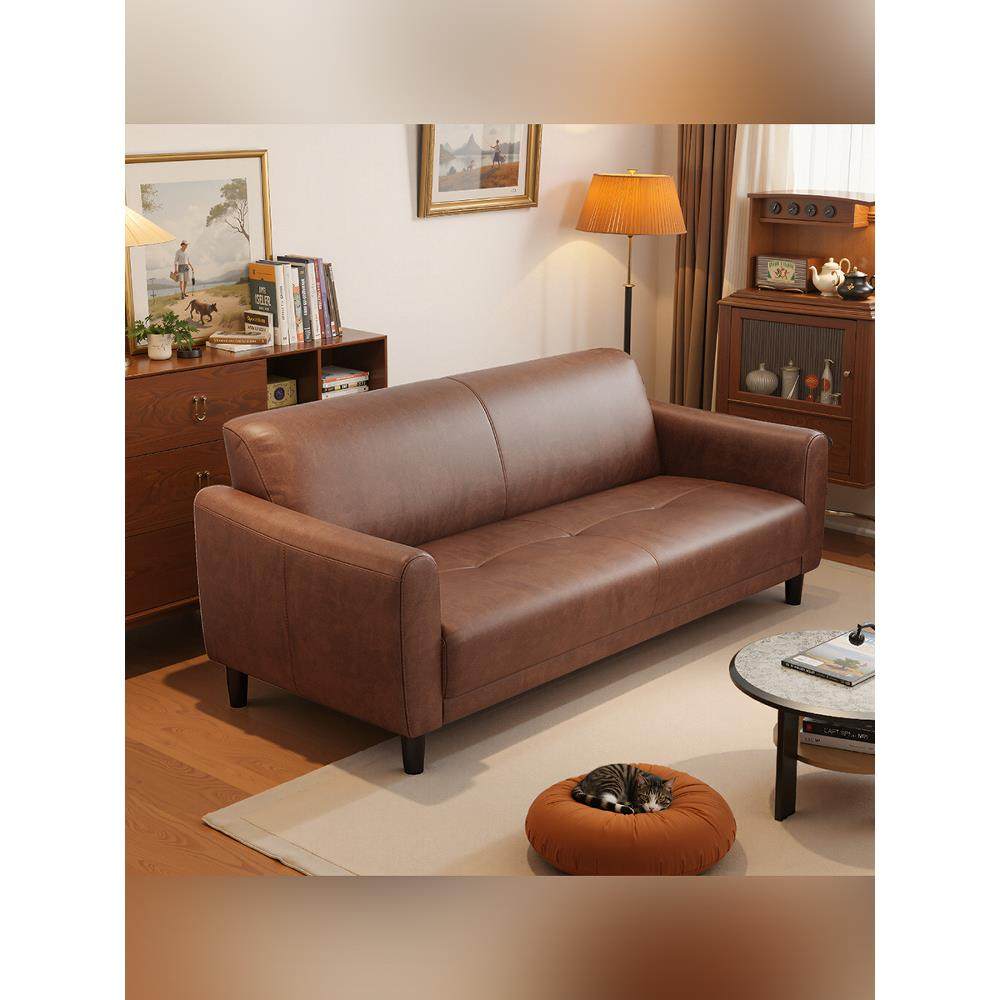 双人位小户型油蜡真皮沙发客厅2025年新款复古风三人牛皮沙发直排