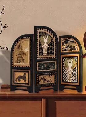 中古风小屏风桌面摆件客厅边柜电视柜创意家居装饰品中式玄关摆画