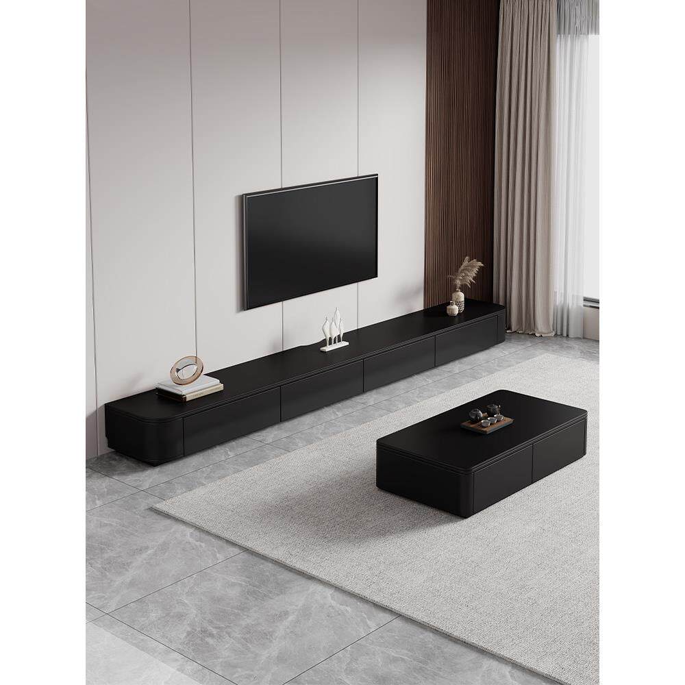 岩板电视柜落地茶几组合客厅现代简约小户型高级黑色实木电视机柜