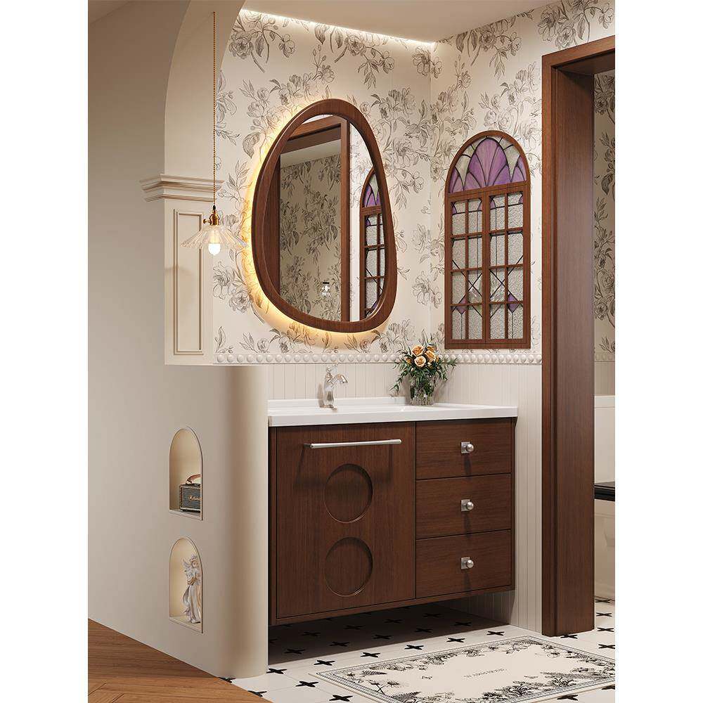 中古风橡木浴室柜陶瓷一体盆卫生间洗漱台覆古洗手池洗脸盆柜组合