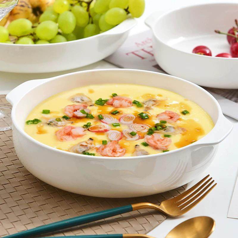 双耳盘烤盘陶瓷深盘深碟家用蒸水蛋烤箱专用芝士焗烤饭盘子双耳烤