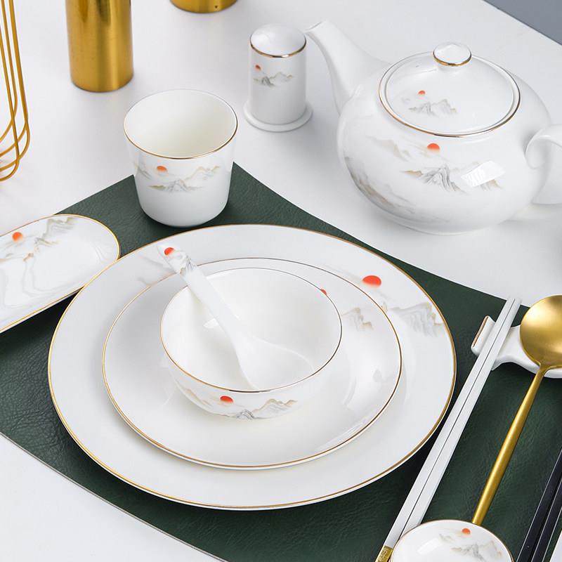 酒店摆台餐具套装中式餐厅会所饭店包厢公司陶瓷碗碟套装旭日东升,餐饮具,盘,淘宝优惠券,粉丝福利购,淘宝优惠卷