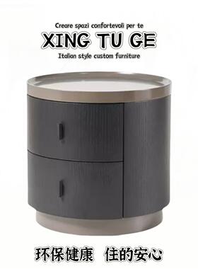 意式极简poliform烟熏色实木圆形床头柜简约现代圆柜储物柜床边柜