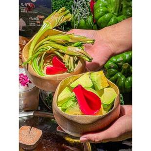 创意和个性化的火锅店蔬菜餐具竹雕荷叶碗新型中国风小吃竹碗竹根