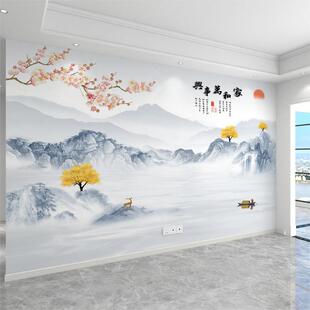 新中式山水电视背景墙壁布3d立体客厅影视墙纸新款8d壁纸定制壁画
