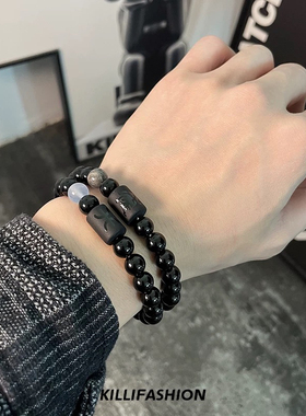 十二星座黑曜石手链男款ins小众设计高级感男生手串复古串珠手镯