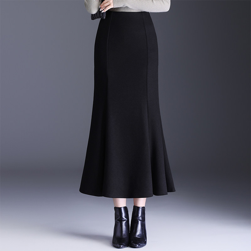 黑色鱼尾裙秋冬款气质长裙包臀裙毛呢半裙新款女士裙子半身裙冬裙,女装/女士精品,半身裙,淘宝优惠券,粉丝福利购,淘宝优惠卷