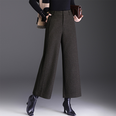 加厚羊毛呢小个子直筒阔腿裤宽松女裤子秋冬高级感超好看九分裤