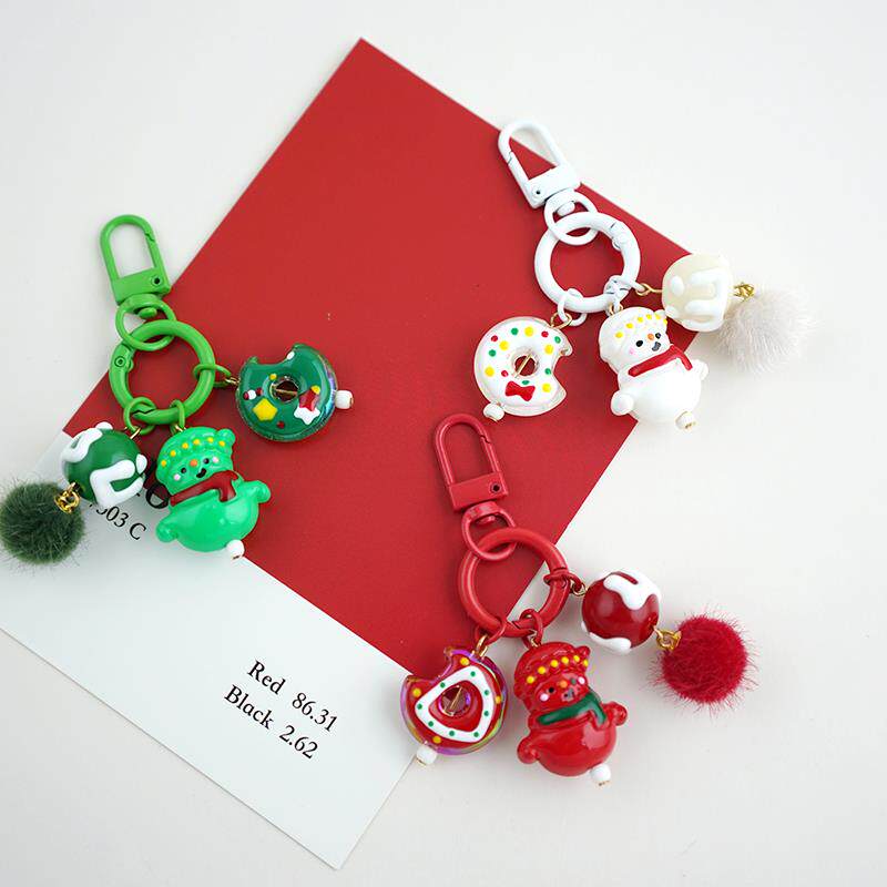 圣诞节卡通钥匙扣挂件精致雪花圣诞老人钥匙链创意圣诞树汽车