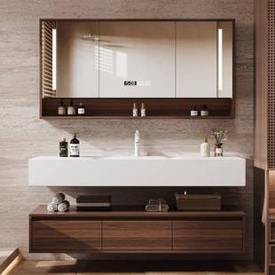 实木酒店风浴室柜岩板热弯一体盆洗漱台洗手池台盆柜洗脸盆柜组合