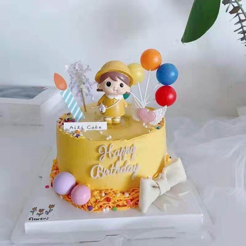 小黄衣蛋糕装饰萌萌晓晓可爱大眼娃娃小朋友卡通周岁生日摆件