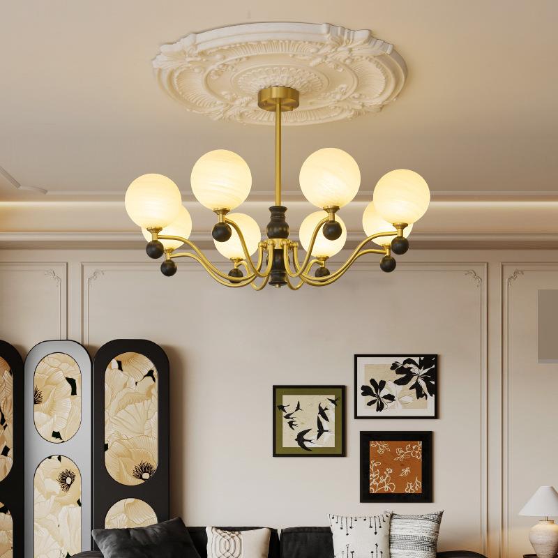 法式复古客厅吊灯中古设计师全铜魔豆灯仿云石卧室主灯创意餐厅灯