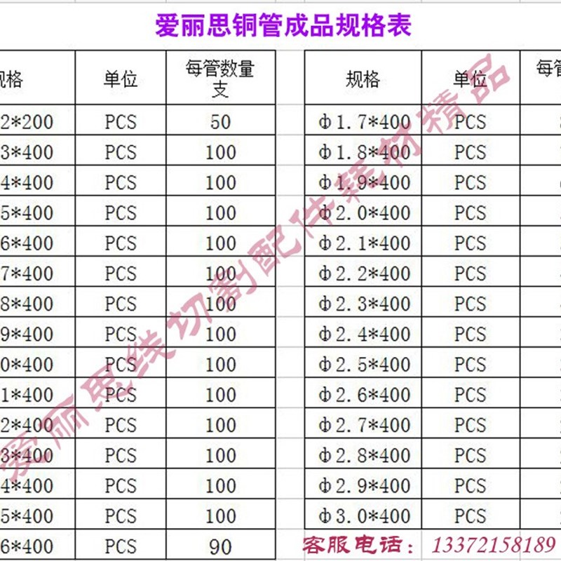 铜管总汇0.1~3.0*400mm单孔红铜管 紫铜管 细孔放电穿孔机打孔机