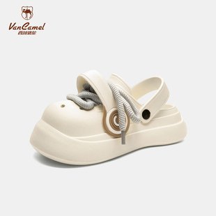 男女同款 厚底两穿耳机凉拖鞋 西域骆驼包头拖鞋 夏季 男士 开车洞洞鞋