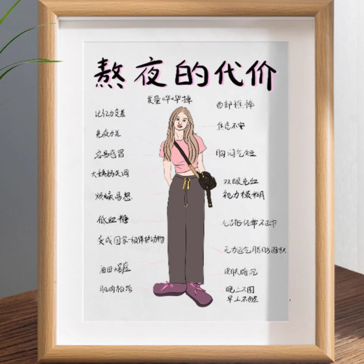 禁止熬夜警示牌创意相框装饰画