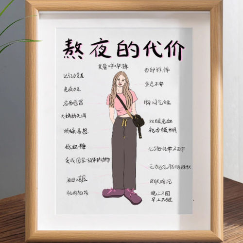 禁止熬夜警示牌创意相框装饰画