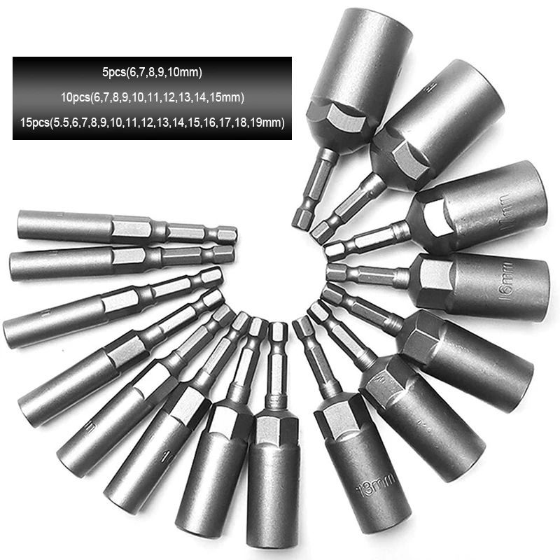 5/10/15Pcs 80mm Length Deepen Power Nut Driver Drill Bit Set