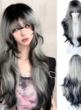 Long Body Wave Black And Gray Ombre Cosplay Wigs Heat Resist