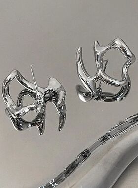 Y2K Irregular Liquid Earrings for Women Silver Color Hip-Hop