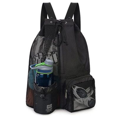 Swim Bag Mesh Drawstring Backpack with Wet Pocket Multipurpo