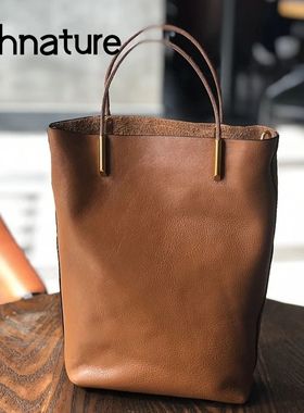 Johnature Simple Genuine Leather Women Bag 2025 New Retro Na