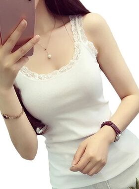 Black Tops Summer Sleeveless Women Tank Top With Lace Top Re