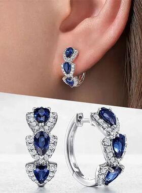 Huitan Luxury Trendy Blue Cubic Zirconia Hoop Earrings Weddi