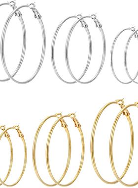 6 Pairs Hyperbole Big Gold Color Metal Hoop Earrings Set for