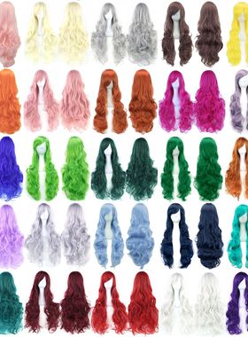 Soowee Curly Long Synthetic Hair Green Wig Hairpiece Pink Bl