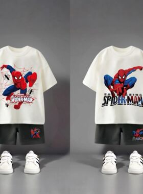 Spider Man Pattern T-shirt + Shorts 2pc/set Boy Clothes Summ