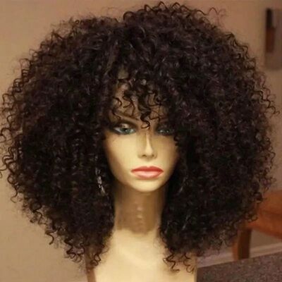 16 Inch Afro Kinky Curly Hair Wigs With Bangs Soft Fluffy Sy