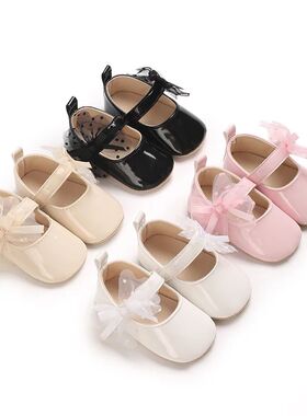 Mary Jane Lace Bow Baby Girls Shoes PU Leather Buckle First
