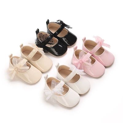 Mary Jane Lace Bow Baby Girls Shoes PU Leather Buckle First